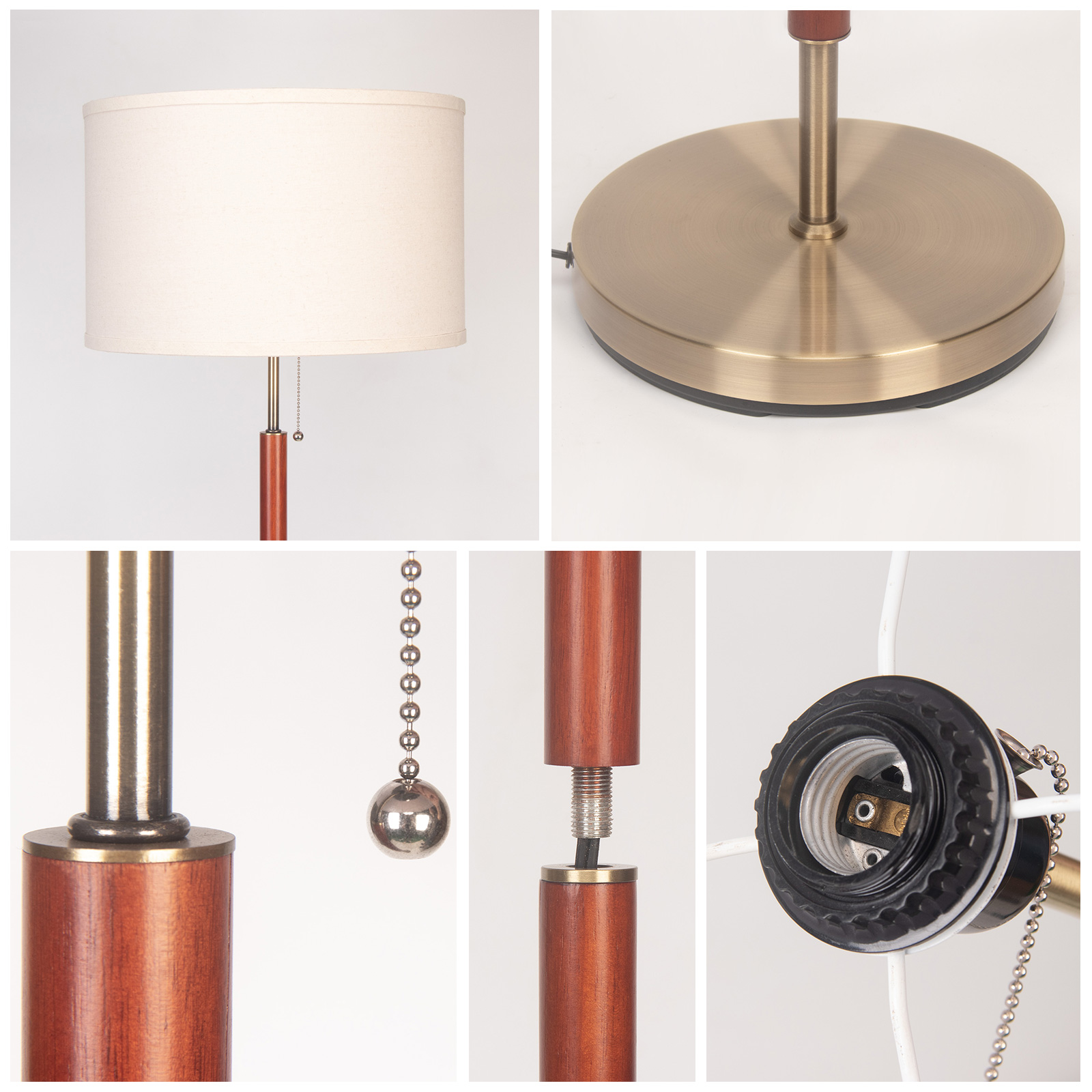 HonoDing Modern 64"Floor Lamp Wood with Beige Linen Shade