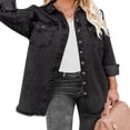 thumbnail image 3 of Vetinee Women‘s Oversized Button Up Frayed Hem Denim Jacket Button Down Long Sleeve Pockets Jean Jacket Size S-2XL, 3 of 7