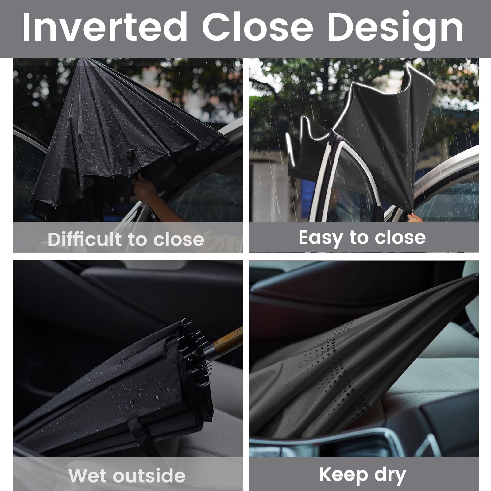 G4Free 48/62 Inch Large Inverted Reverse Umbrella with C-Shaped Handle, Windproof Double Layer Upside Down Car Rain Umbrellas for Men Women