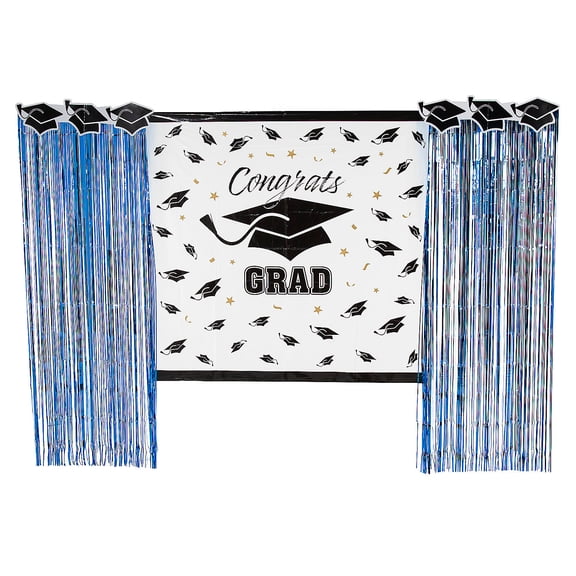 Blue Grad Backdrop Party Decoration Kit, Party Decor, Graduation, 5 Pieces