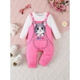 thumbnail image 3 of Suealasg Toddler Girl Fall Winter Outfits Long Sleeve Romper + Cat Print Overall Pants Set 6M 1T 2T 3T Baby Girl Clothes 2Pcs Infant Girl Pants Sets, 3 of 6