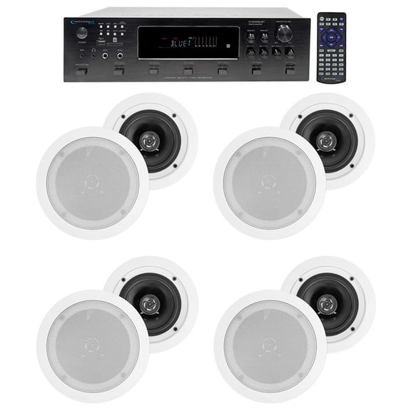 6000w (6) Zone, Home Theater Bluetooth Receiver (8) 5.25" White Ceiling Speakers