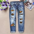thumbnail image 2 of Women's K Print Ripped Stretch Cute Jeans Skinny Slim Fit Distressed Destroyed Lifting Curvy Denim Pants, 2 of 5