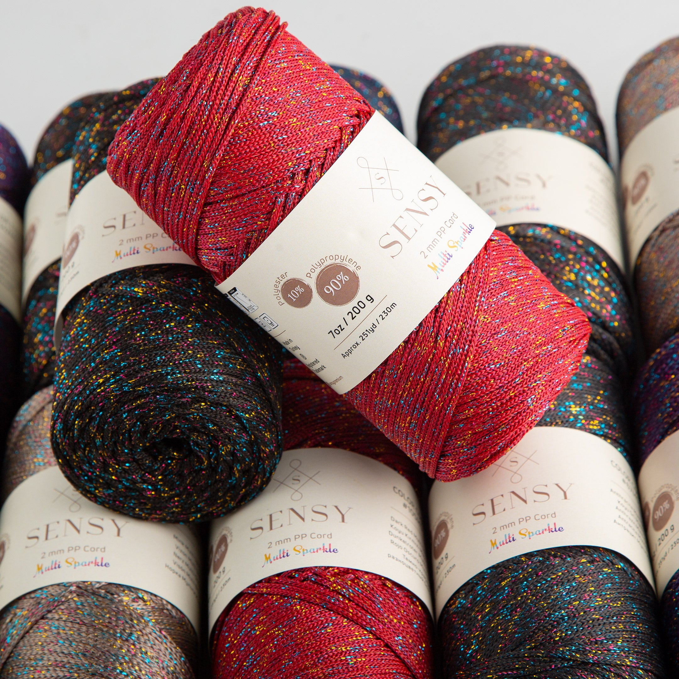 5 Skeins of Sensy Premium 2mm 251 Yards Sparkle Polyester Rope 90% Polypropylene 10% Polyester Cord Macrame Cord 2mm Crochet Bag Cord Macrame Rope Crochet Thread for Knitter (Anthracite Multi Sparkle)