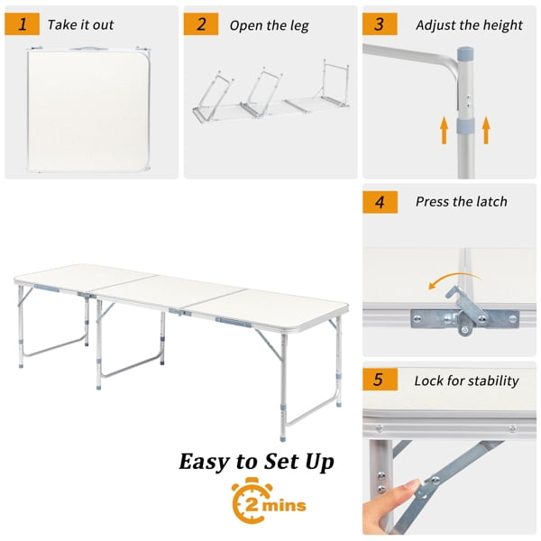 Alvantor 6ft Portable Folding Camping Table with White Aluminum Alloy