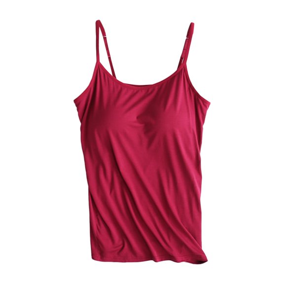 JIAYUE Women's Slim-Fit Camisole With Built In Bra Versatile Solid Color Scoop Neck Sleeveless Spaghetti Strap Underwear Yoga Sports Tank Top For Layering and Everyday Wear