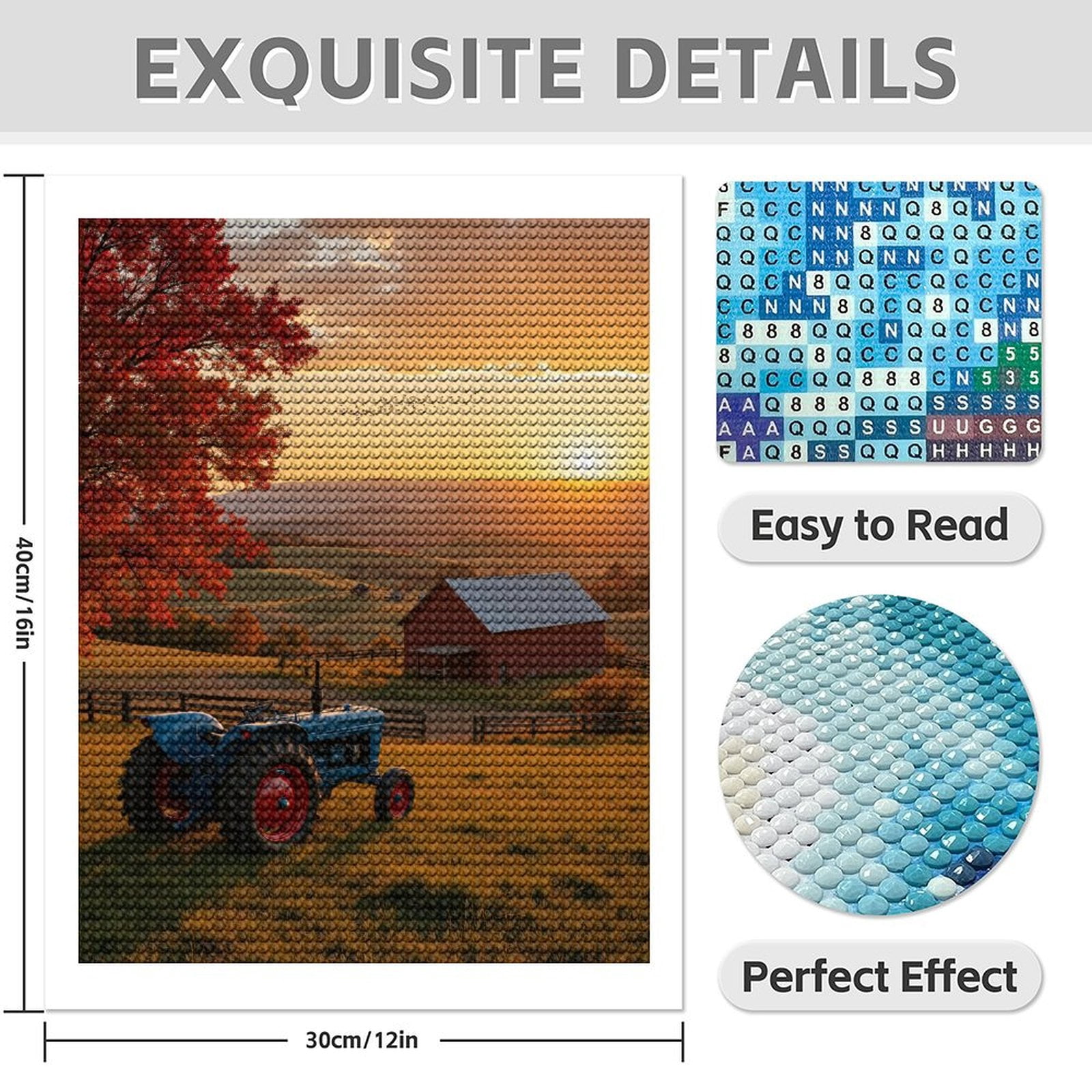 Diamond Art Kit for Adults, Sunset Tractor Autumn Farm Scene Diamond Painting for Adults Beginners, 5D DIY Diamond Art Painting Kits, Colorful Diamond Painting Craft for Home Decor 12x16