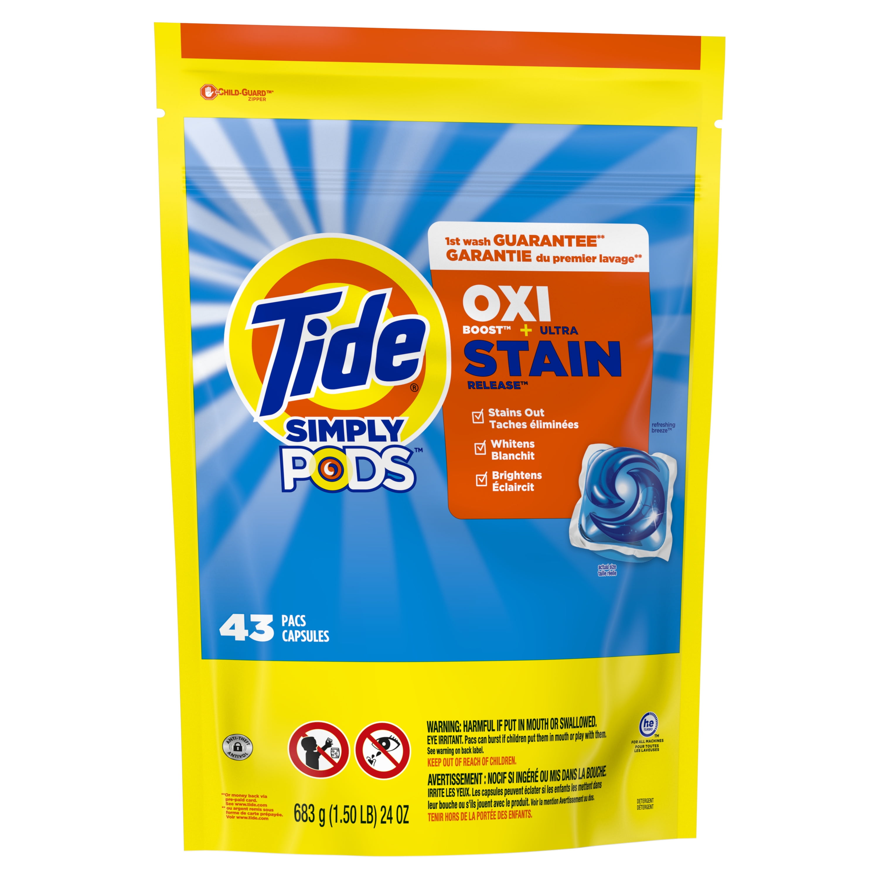 Tide PODS 4 in 1 Ultra Oxi Laundry Detergent Soap PODS, High Efficiency  (HE), 61 Count