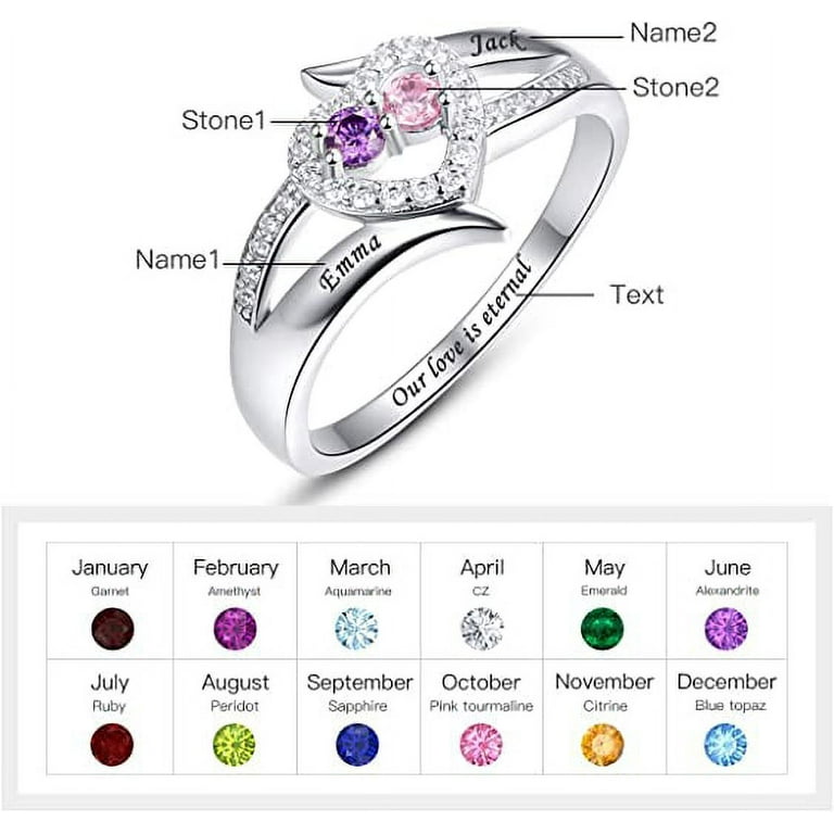 Custom rings with names and birthstones deals