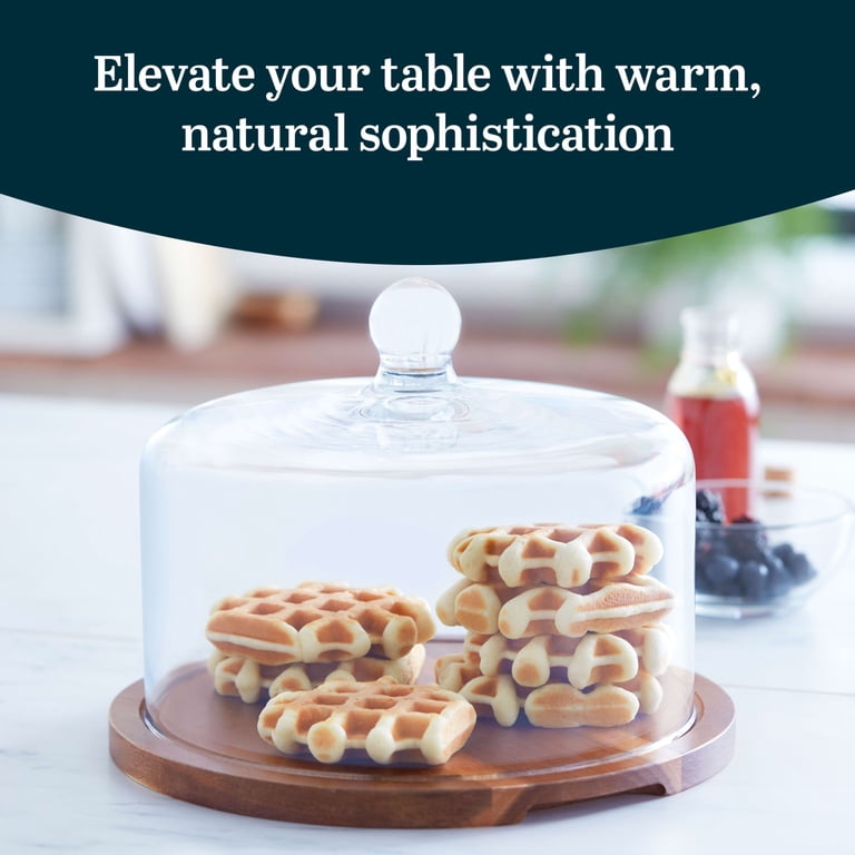 Libbey Acacia Wood Cake Stand with Glass Dome photo 2