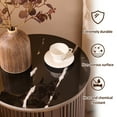 thumbnail image 4 of Faux Marble Round End Table with Sliding Tambour Door, Modern Black Side Tables for Living Room with Fluted Design & Adjustable Shelves, Wood Nightstand for Bedroom, 4 of 10