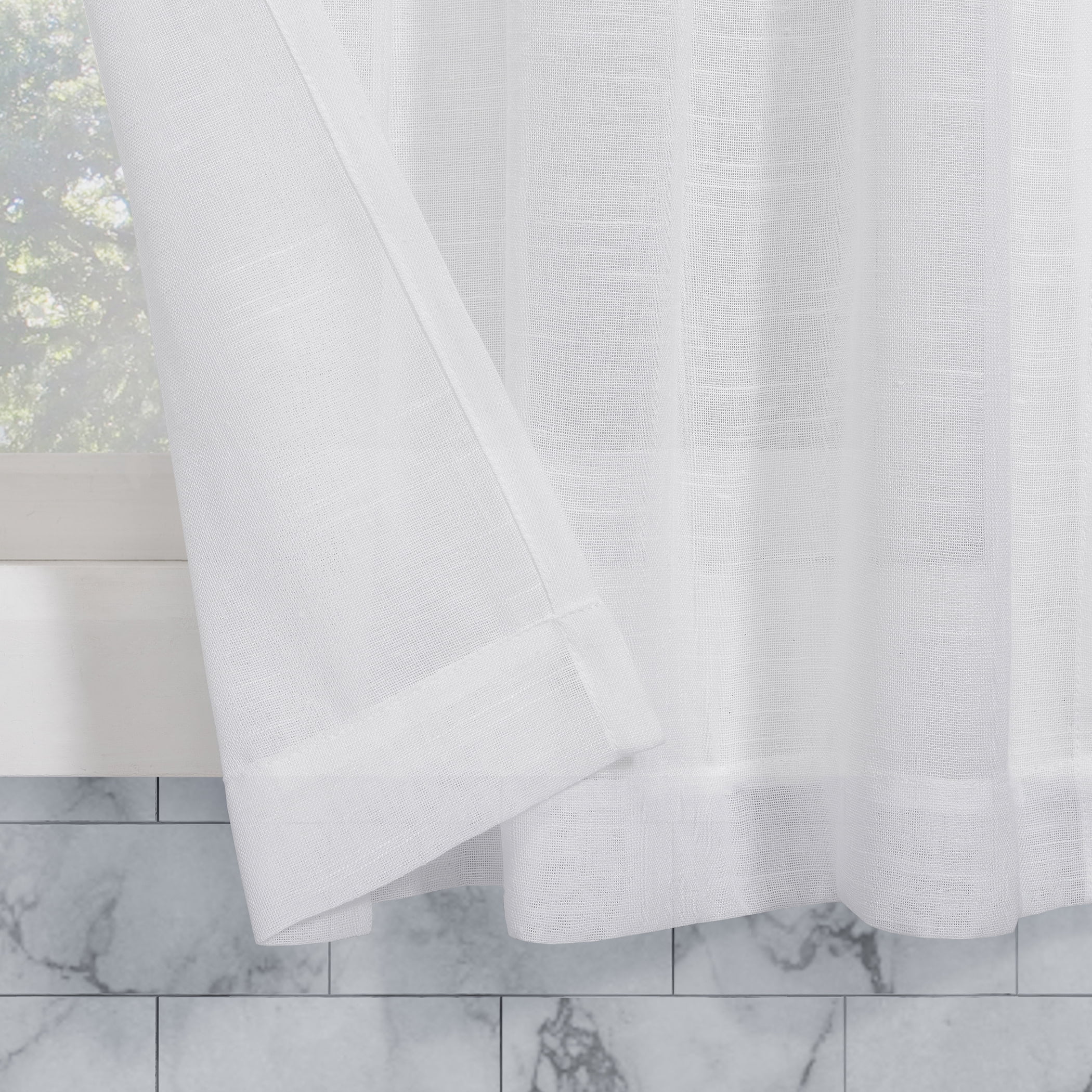 Archaeo 2-Pack Slub Textured Linen Blend Cafe Curtain Pair, 56"W X 36"L, White