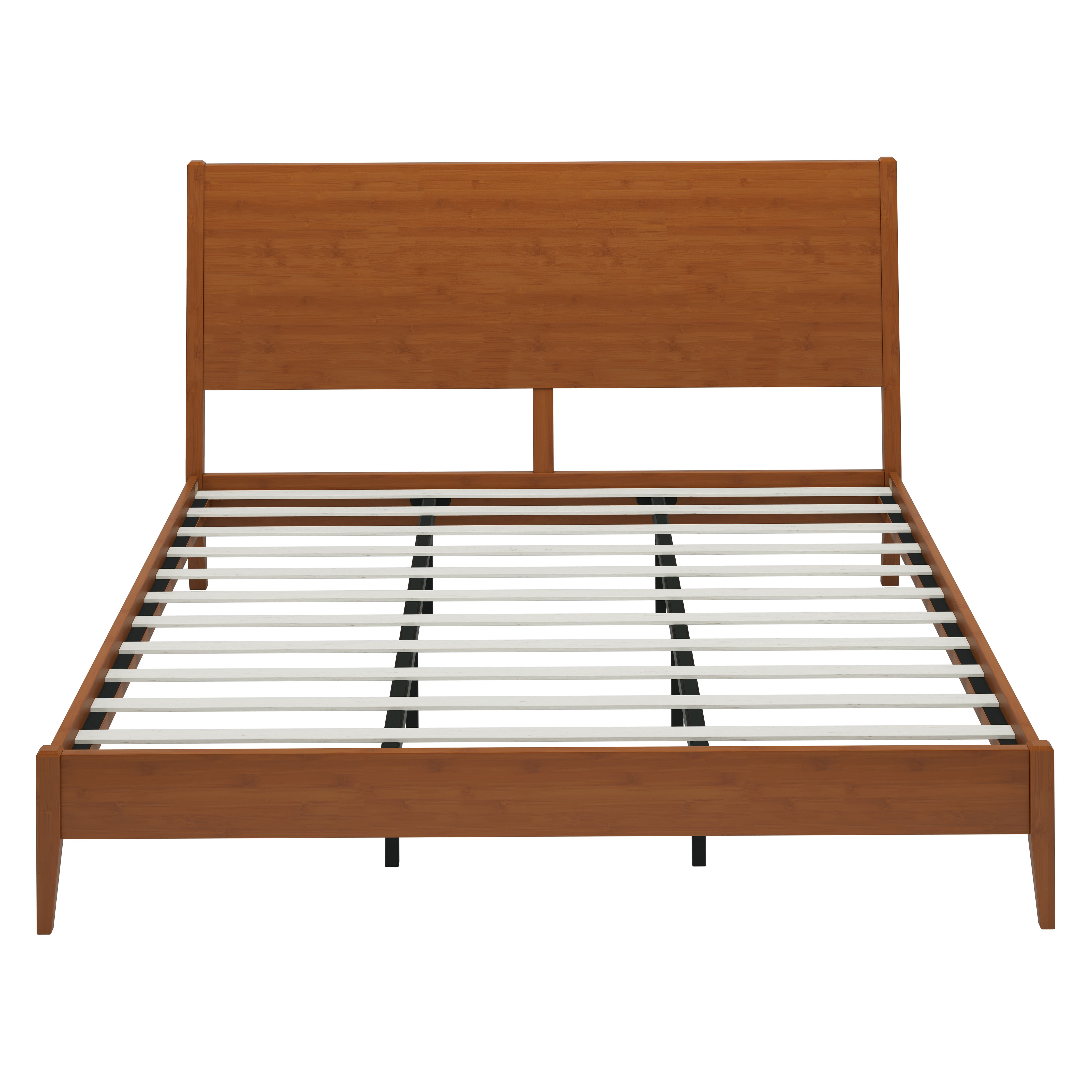 Euroco Bamboo Wood Platform Bed, Mid-Century King Size Bed, Walnut