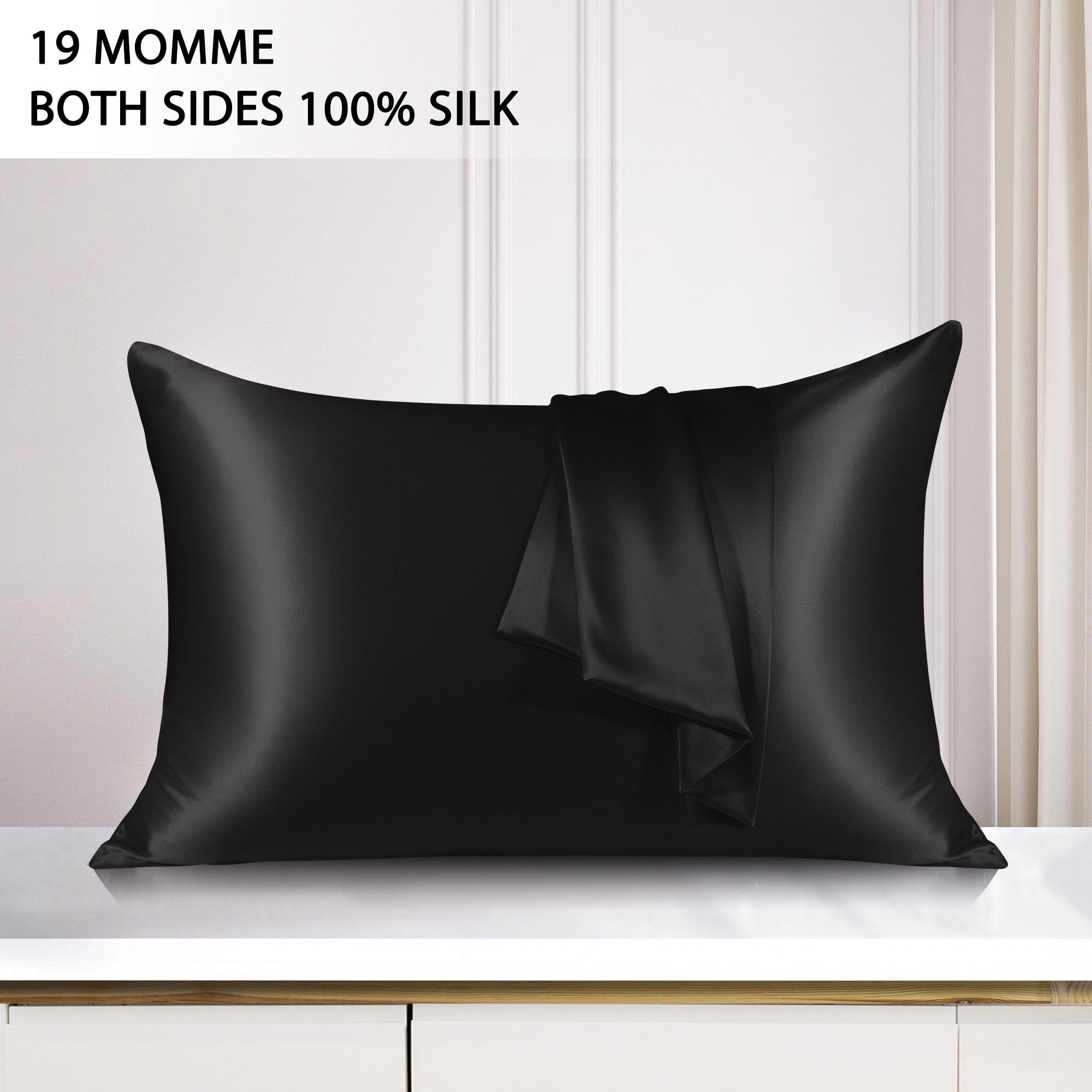 Unique Bargains 19 Momme Silk Pillowcase with Zipper 1 Pc Black 20" x 30"