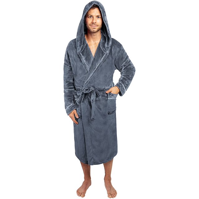 Mens Plush Fleece Robe | Soft, Warm, Spa Bathrobe for Men, Shawl Collar