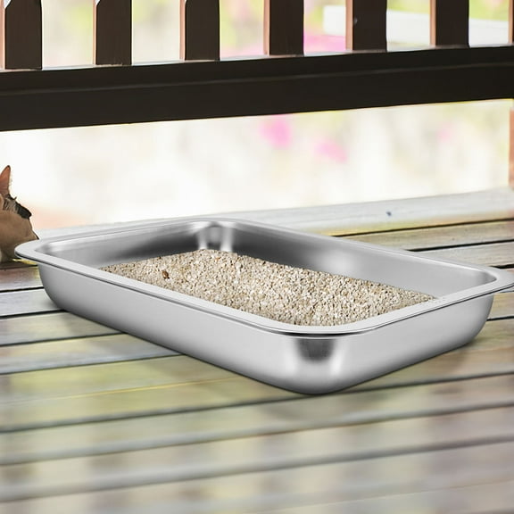 HEMOTON Small Stainless Steel Cat Litter Box Open Design Kitten Litter Tray Pet Supply