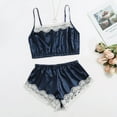 thumbnail image 3 of Women's Sleepwear New Women's Satin Pajamas Women Cami Tops Short Pants Pjs Set Lace Underwear Nightwear Sleepwear for Home Women Pajamas Blue M New, 3 of 9