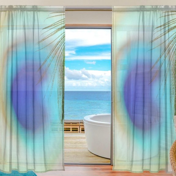 FREEAMG Peacock Feather Sheer Window Curtain Panel Drape 55x78 Inch for Living Room Bedroom Kids Room 2 Piece