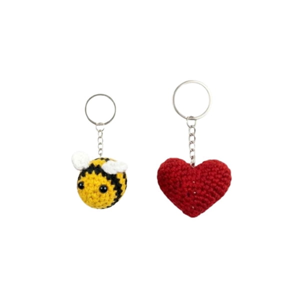 Handmade Crochet Heart & Bee Keychain Set – Cute Soft Knitted Key Ring Charms for Bags, Keys & Gifts
