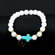 Uloveido Synthetic Blue Turquoise Side Cross Bracelets Crystal Beaded Bracelet Bangle Mustard Seed Christian Gifts for Women Y943 (Blue)