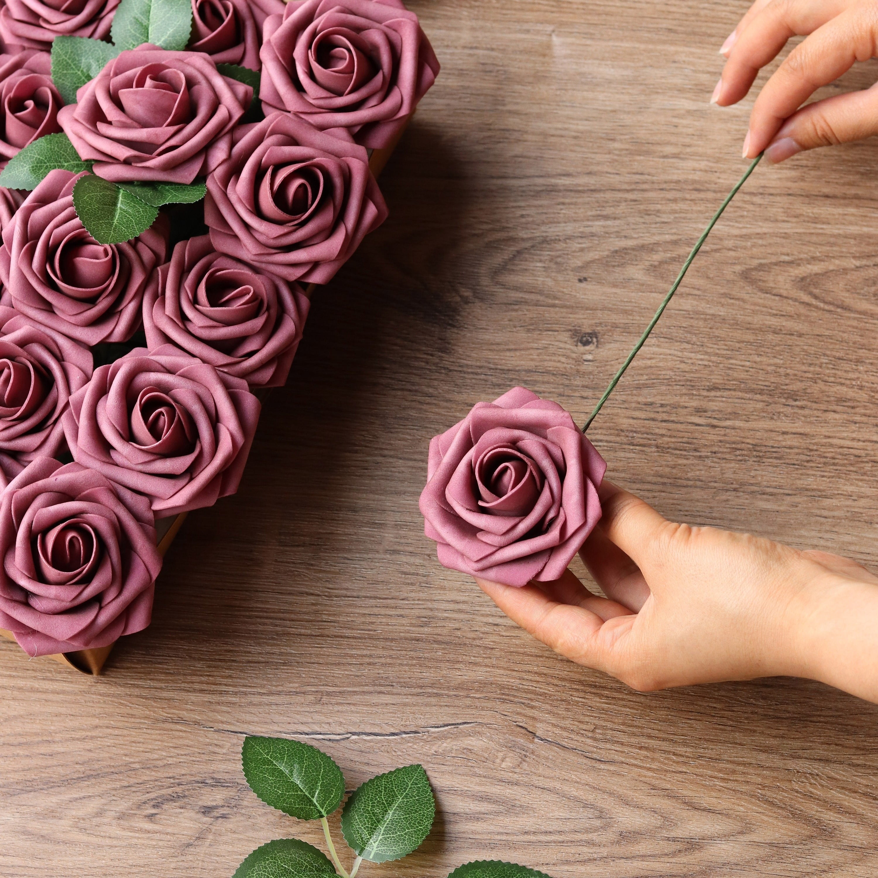 ACMDL  25pcs  Mauve Artificial Roses Flowers  Fake Roses With Stem  For DIY Craft Outdoor Wedding Party Banquet Celebration Birthday Bouquets Centerpieces Bridal Shower Arrangements  Indo