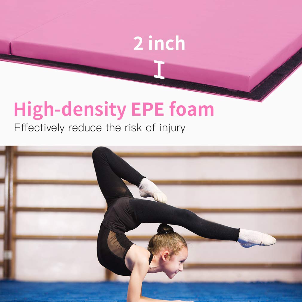PayLessHere Foldable Gymnastics Mat 4'x10' PU Leather Tumbling Yoga Mat for Home Outdoor，Pink