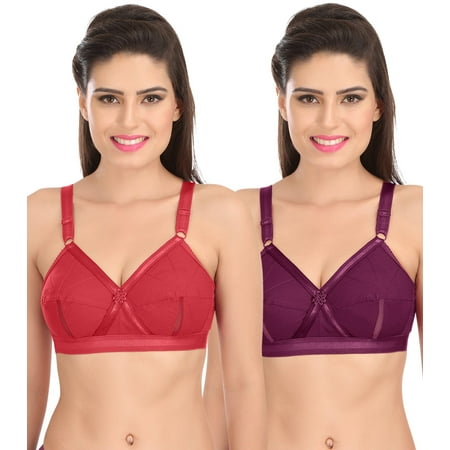 

Ossirrio Women Everyday Comfort Full Cup Bra Non Wired Plus Size Cotton Bra Pack of 2