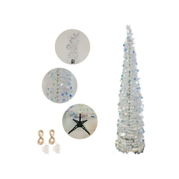 Artificial Christmas Tree, Foldable Christmas Tree, Multicolor LED Festival Lights Decoration, 59 Inch Space-Saving PVC Metal Material for Home Party Fireplace Patio