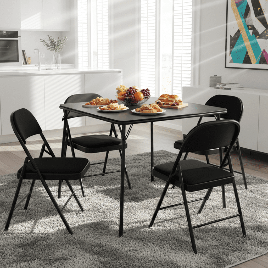 Homy Casa 31.5" Folding Card Table, Portable Table for Dining, Camping, or Game Night, Black