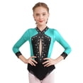 thumbnail image 1 of ranrann Kids Girls Long Sleeve Ballet Leotards Dance Unitards Tumbling Color Block Rhinestone Blue Green 6, 1 of 7