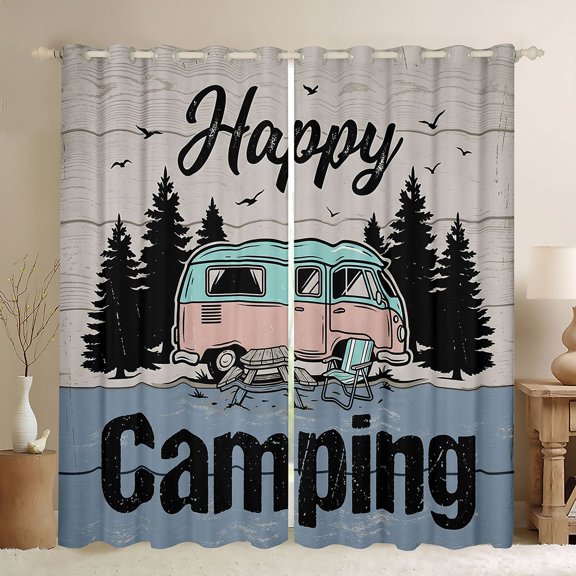 Erosebridal Teens Rustic RV Car Black Out Curtains,Boys Girls Happy Camping Curtains Pack of 2 (42x63 Each),Lightweight Room Decor