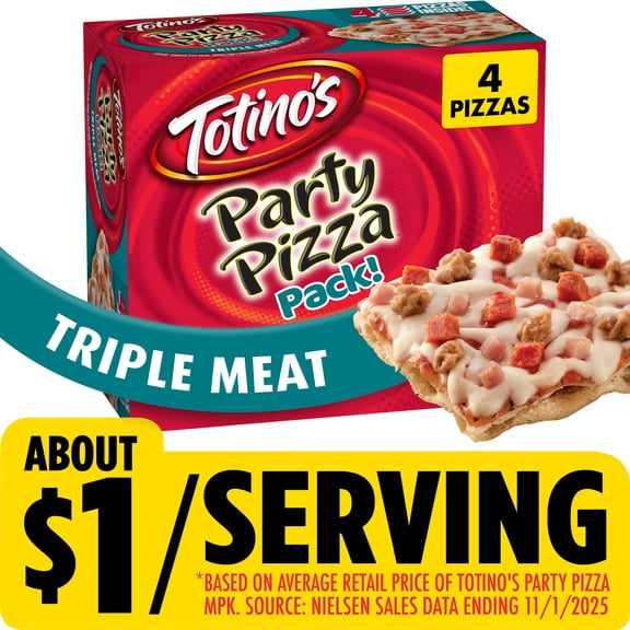 Totino's Party Pizza Pack, Triple Meat, Frozen Pizza, Frozen Snacks, 4 Ct, 42 oz