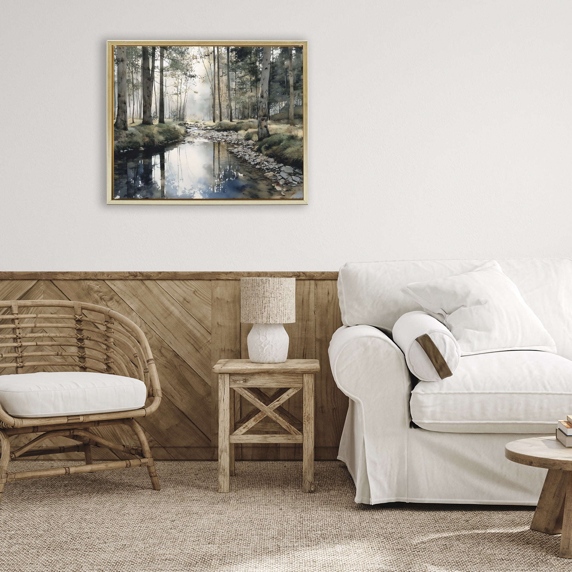Stupell Industries Woodland Wonder Creek Gold Framed Floater Canvas Wall Art, design by Franklyn Gregory
