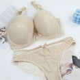 thumbnail image 3 of DONDPO Bras for Women Women's Bra and Panty Sets Lace 2 Piece Bra and Thong Set Underwire Bra Underwear Set Bra and Panty Sets for Women Beige 80B, 3 of 3