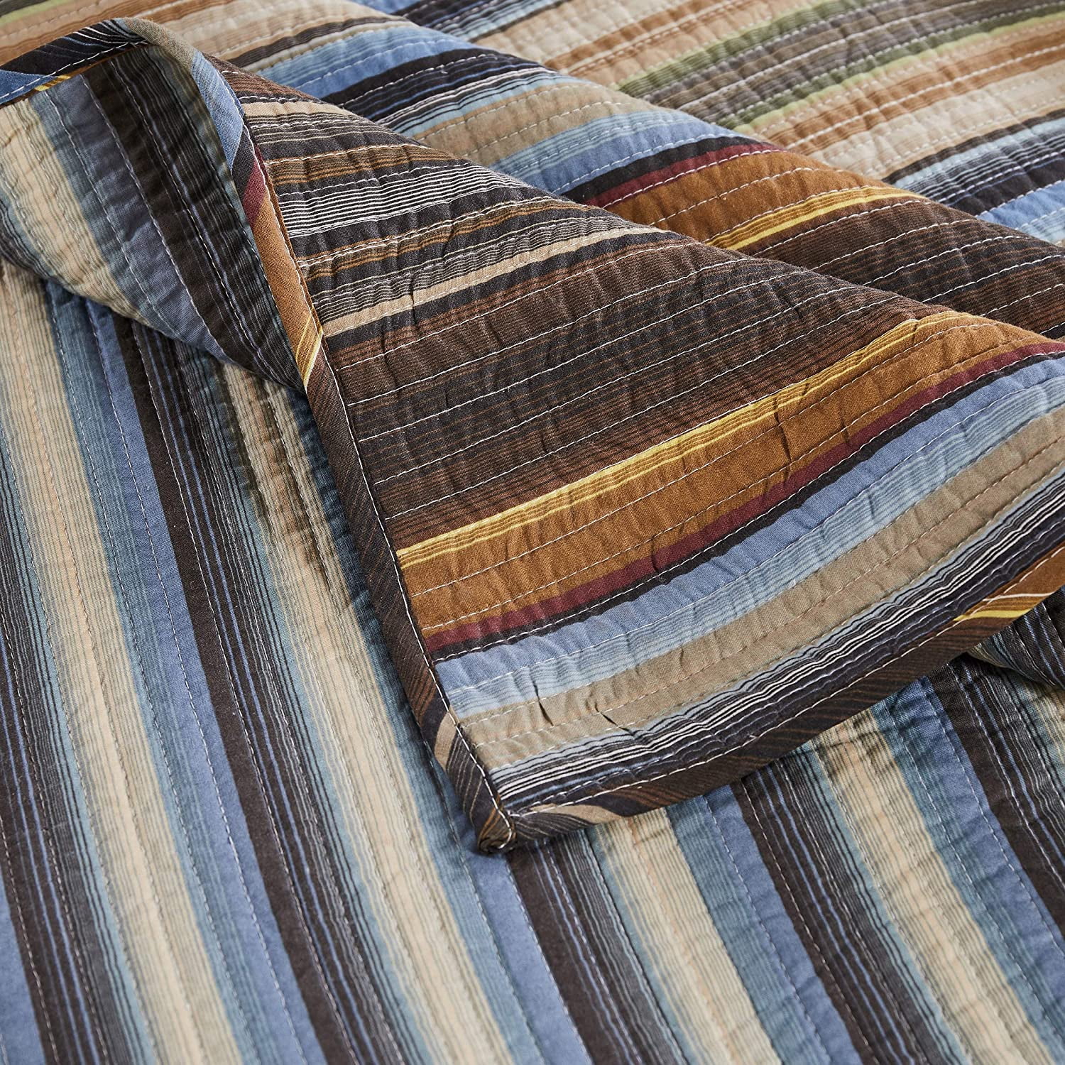 Global Trends Dylan 100% Cotton Reversible Quilt Set, Earth, 3-Piece King/Cal King