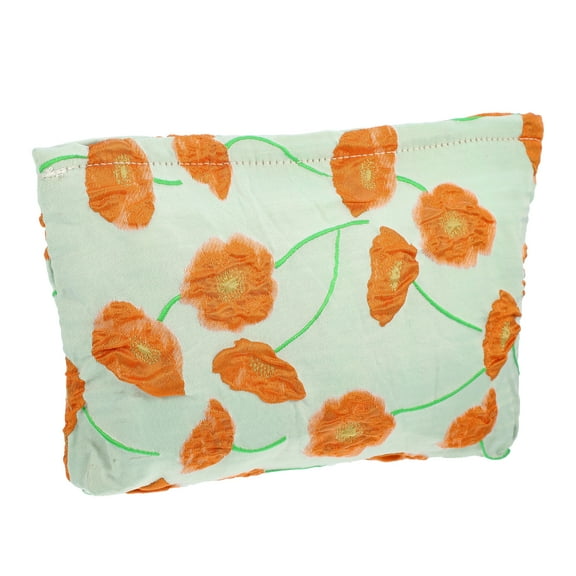 Unique Bargains Flower Cosmetic Bags Zipper Orange Floral Makeup Bags Canvas Large Capacity Makeup Pouch Green