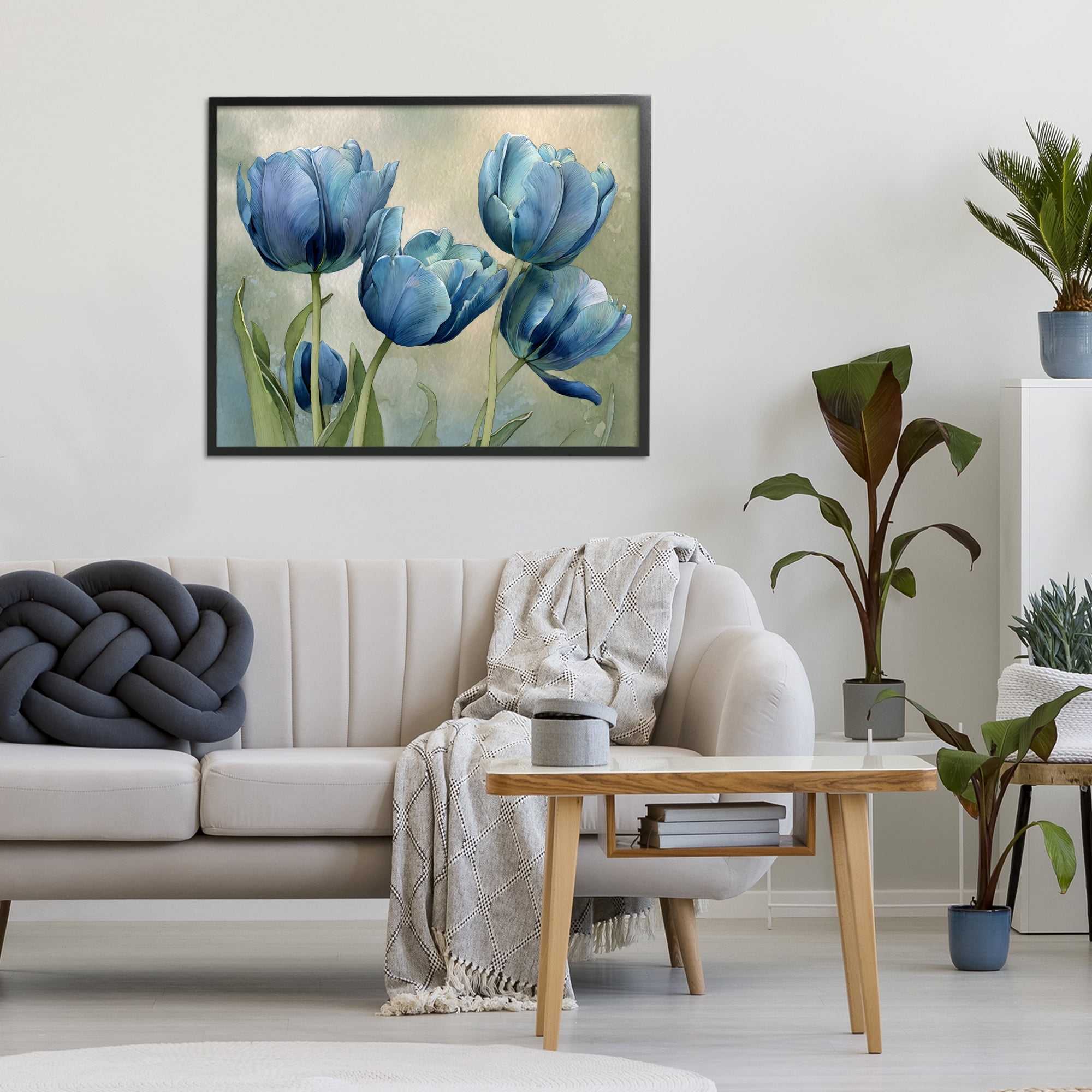 Stupell Industries Drawn Blue Tulip Flowers Black Framed Giclee Art, design by Franklyn Gregory