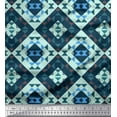 thumbnail image 1 of Soimoi Green Crepe Silk Fabric Check & Geometric Print Sewing Fabric Yard 42 Inch Wide, 1 of 5