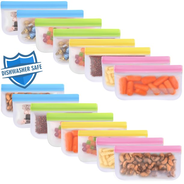 Bolsas reutilizables para aperitivos Lerine, paquete de 16, aptas para lavavajillas, sin BPA