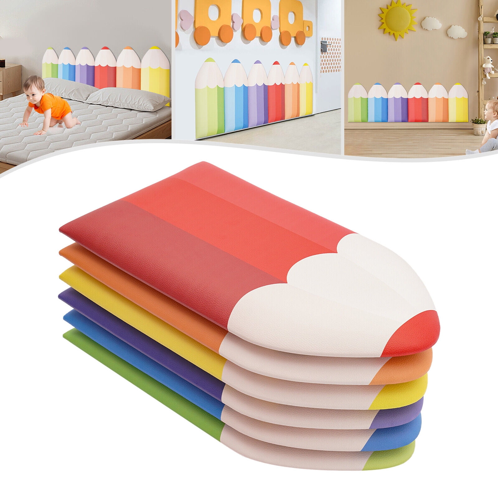 3D Pencil-Shaped Wall Padding Set – Child Safety Corner Guards, 6-Pack, Easy to Install, High-Impact Protection for Toddlers, Colorful and Fun Design for Home, Classroom, and Playrooms