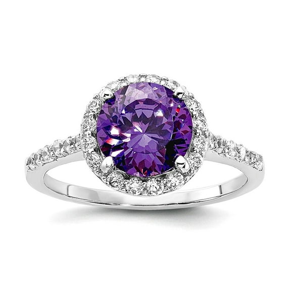 10.4mm 925 Sterling Silver Rhodium Plated Purple White Cubic Zirconia Round Halo Ring Size 6 Ring for Women