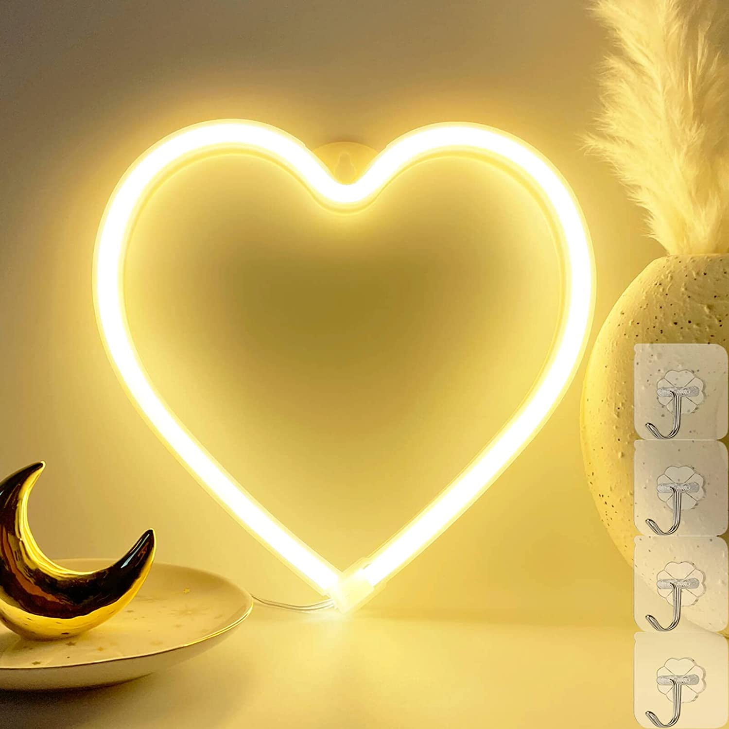 Led Heart Light Neon Heart Sign Heart Room Decor. Yellow Heart Night