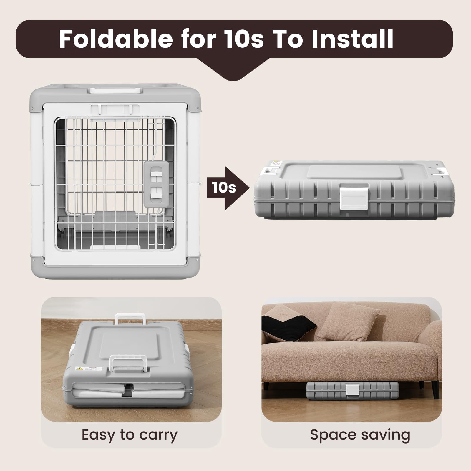 Collapsible Dog Crate For Medium/small Dogs - 28" L Foldable Cage No-tool Assembly  Travel With 2 Wheels Easy To Carry Space-saving Indoor Outdoor Use 27.96"(l) X18.3(w) X20.87(h)