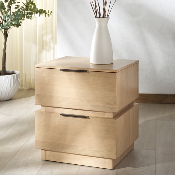 Safvaieh Couture Titus Mid-Century Wood and Metal Nightstand, Oak