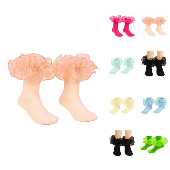 Girls Socks Lace Slim Pure Color Combed Edge Hosiery Student Dance Socks for Girls Ages 6-18
