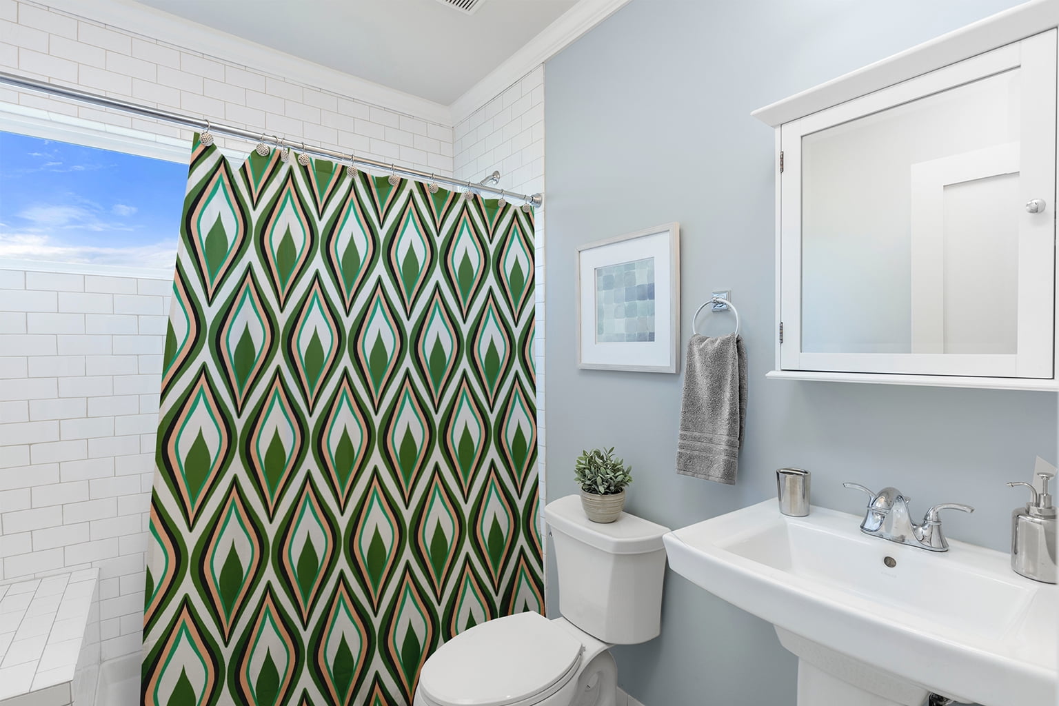 Simply Daisy 70" W x 73" L Feathers Polyester Shower Curtain, Scallion [1 Ct]