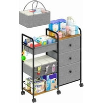 2In1 Baby Diaper Caddy Organizer and Storage, 3 Tier Rolling Cart with Dividers and Drawers, Mobile Utility Cart Baby Dresser Clothes Organizer for Changing Table, Crib Nursery, Bedroom, Grey