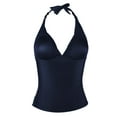 thumbnail image 3 of Hilor Womens Bathing Suit Tops Plunging V Neck Halter Swimwear Top Shirred Tankini Top, 3 of 3