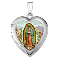 Picturesongold.Com Sterling Silver Our Lady of Guadalupe Heart Locket - 2/3 inch x 2/3 inch