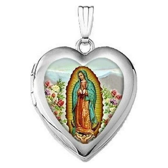 Picturesongold.Com Sterling Silver Our Lady of Guadalupe Heart Locket - 2/3 inch x 2/3 inch
